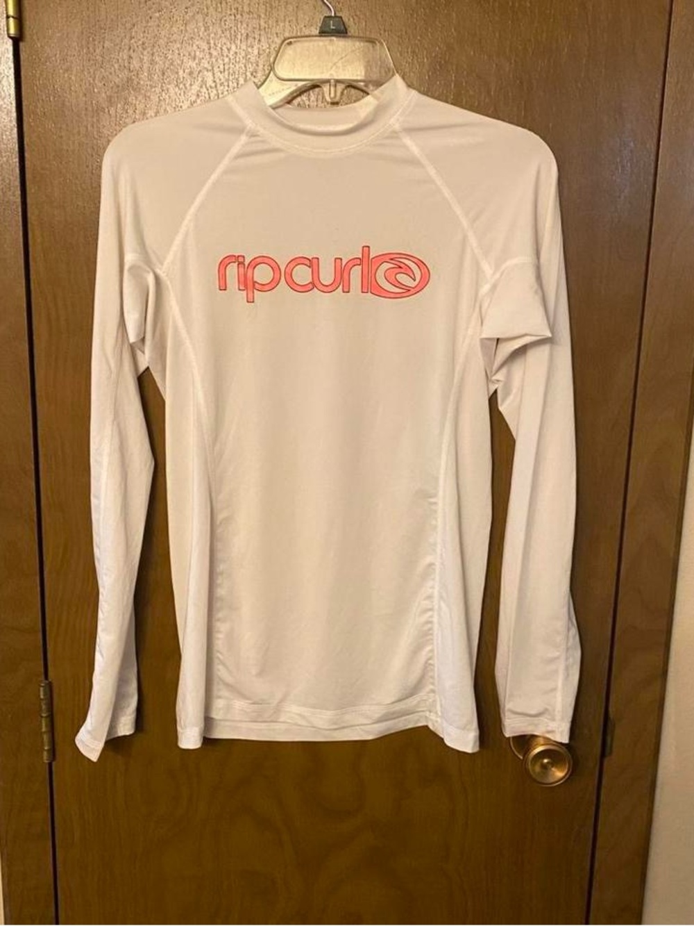 Rip Curl White Long-Sleeve Rash Tee with Pink Logo